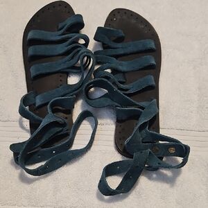 Free People Teal Suede Lace-Up Gladiator Sandals